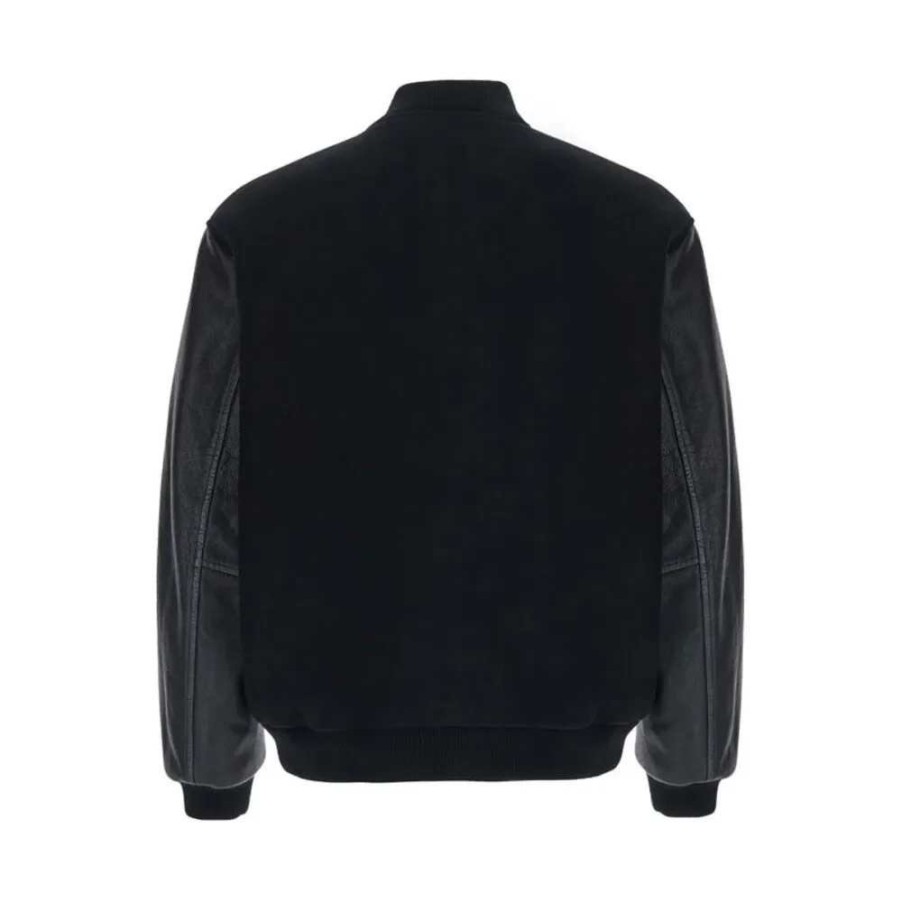 Emporio Armani Men Jacket Wool Leather Sleeves With Black Gothic Logo Men